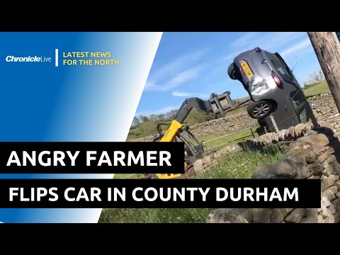 Angry farmer flips car in County Durham
