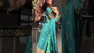 Teal Chiffon Jamawar Lehenga Suit - Video 1