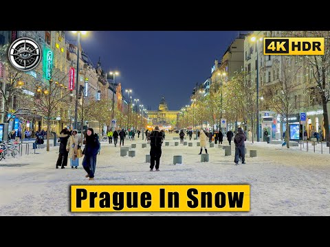 Prague Snow Apocalypse: Deep Snow Walk in the City Center | 4K HDR ASMR