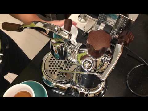 La Pavoni lever machine milk foaming demonstration