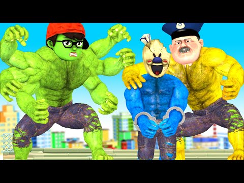 Brother Nick Transform Giant Hulk 6 Hands vs Giant IceScream rescue Police - Scary Teacher 3D Story