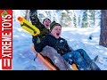 Last Day of Spring Break Snow Mayhem! Ethan VS. Cole Sledding Nerf Blast!
