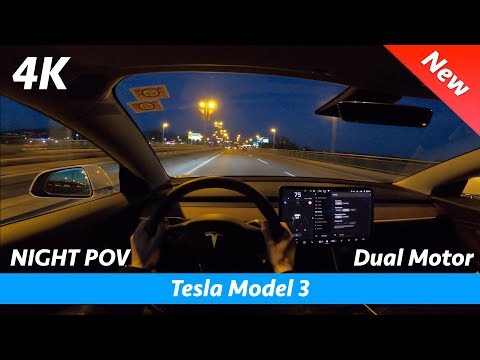 Tesla Model 3 - Night POV test drive and FULL review in 4K | LED headlights in dark, 0 - 100 km/h