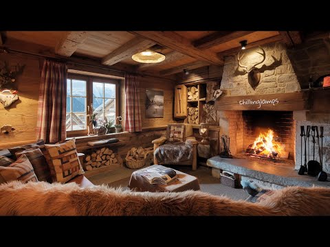 🏡 ACOGEDORA CABAÑA DE MONTAÑA DE MADERA | Crujido de la chimenea, nieve tras la ventana  ❄️🌇🍂