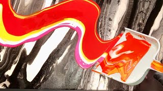 POP!💥Black and White Pour Painting with a POP of Color~ SATISFYING Dustpan Pour