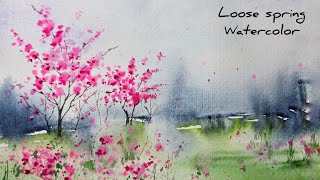  Loose Spring Watercolor Painting | Dreamy Blossom Trees