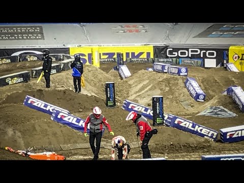 Aaron Plessinger drops bike and falls to the ground after Huge Crash