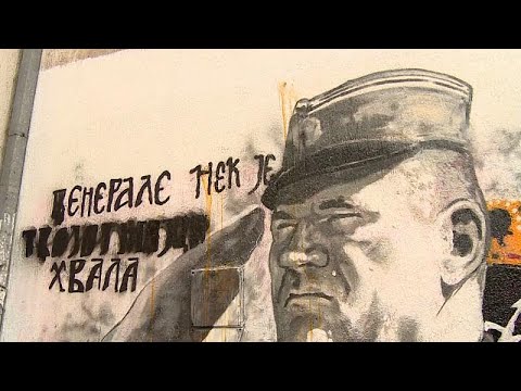 شاهد الشرطة الصربية تمنع نشطاء من التظاهر أمام جدارية لراتكو ملاديتش قائد صرب البوسنة