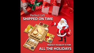 Cheese Board 2 Ceramic Bowls 2 Serving Plates. Magnetic 4 Drawers Bamboo Charcuterie Cutlery Knife