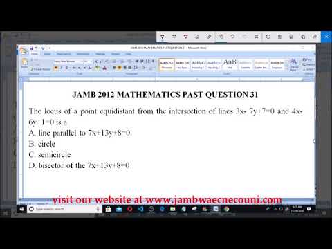 JAMB 2012 MATHEMATICS PAST QUESTION 31 Locus