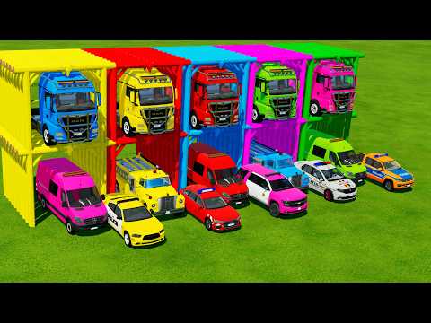 TRANSPORTING ALL POLICE CARS and AMBULANCE EMERGENCY VEHICLES WITH MERCEDES POLICE TRUCKS ! FS22