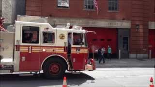 FDNY ENGINE 1 RETURNS TO HOUSE &amp; FDNY LADDER 24 SEEN INSIDE W. 31ST ST. QUARTERS.