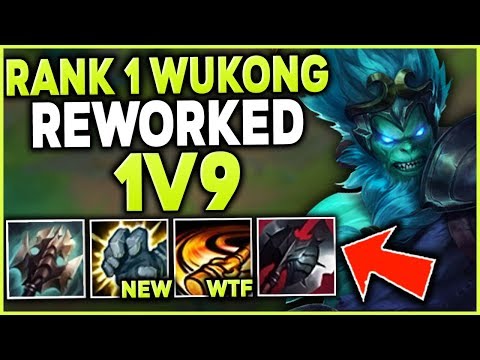 RANK 1 WUKONG WORLD 1V9 WITH THE NEW REWORKED WUKONG (LITERAL GOD-MODE) - League of Legends