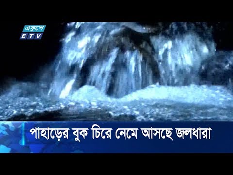 শ্রীমঙ্গলের জঙ্গল ঘেরা  এলাকায় পাহাড়ের বুক চিরে নেমে আসছে জলধারা