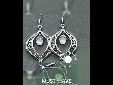 Handcrafted Silver Dangle Earrings | Blue Gemstone Drop | Elegant Swirl Design