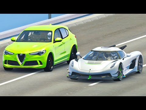 Koenigsegg Jesko Absolut vs Alfa Romeo Stelvio Jet Engine - Drag Race 20KM