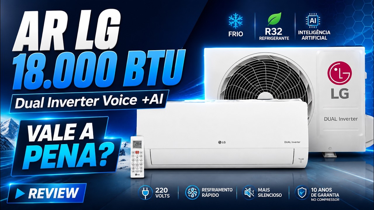 Miniatura da avaliação em vídeo de Ar Condicionado Split LG Dual Inverter Voice +IA Frio 18000 BTUs S3NQ18KL31C