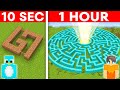 10 Seconds Vs 1 Hour GIANT MAZE Build Challenge In Minecraft