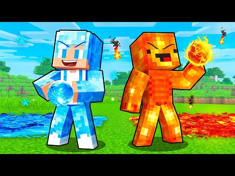 JJ and Mikey FIRE vs ICE Elemental God Battle in Minecraft - Maizen