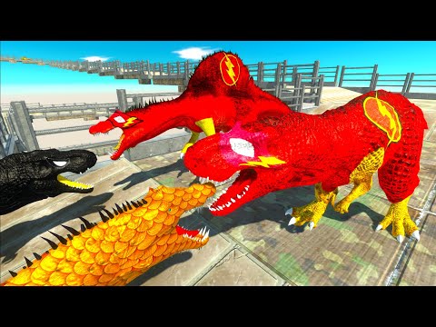 FLASH T-REX & SPINOSAURUS DEATH FALL - Animal Revolt Battle Simulator