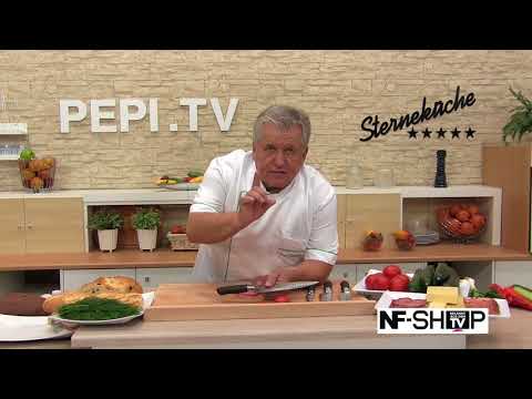 Pepi Rössler Edelstahl-Samurai-Messer-Set inkl. 2 Sparschälern und antibakterielles Schneidebrett mit Messerschärfer - Second Medium