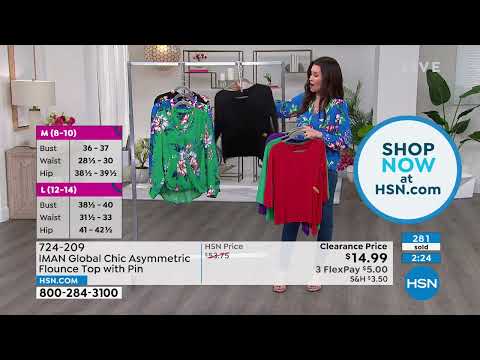 IMAN Global Chic Asymmetric Flounce Top with Pin