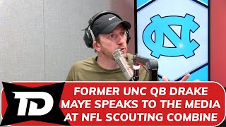 Former UNC quarterback Drake Maye speaks to the media at the NFL scouting combine