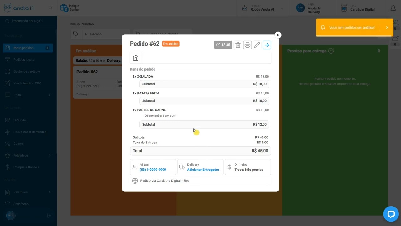 Utilizando o Gerenciador de Pedidos | Anota AI
