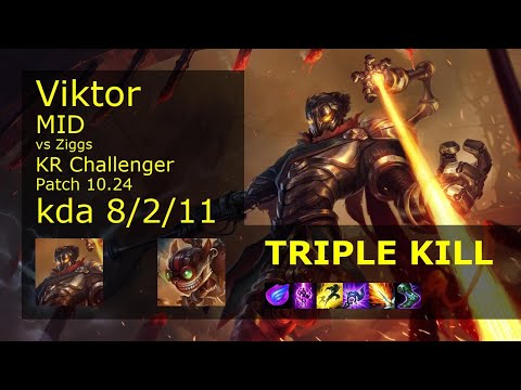 Viktor Mid vs Ziggs - KR Challenger 8/2/11 Patch 10.24 Gameplay // [롤] 빅토르 vs 직스 미드