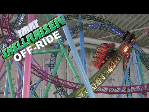 Off-ride footage of a TMNT Shellraiser train