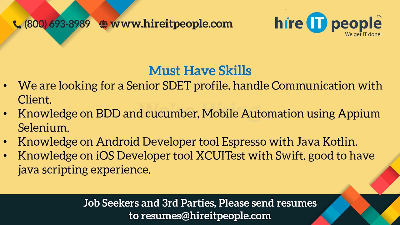 Mobile Testing Jobs | Mobile Functional Test Automation Jobs |  San Francisco, CA | Job ID: 33400 |