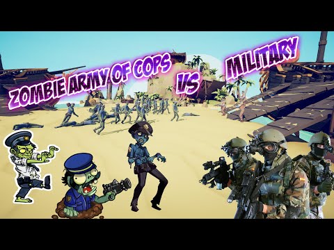 ZOMBIE army of COPS vs. military  (first person) - 🌈Totally Accurate Battle Simulator TABS