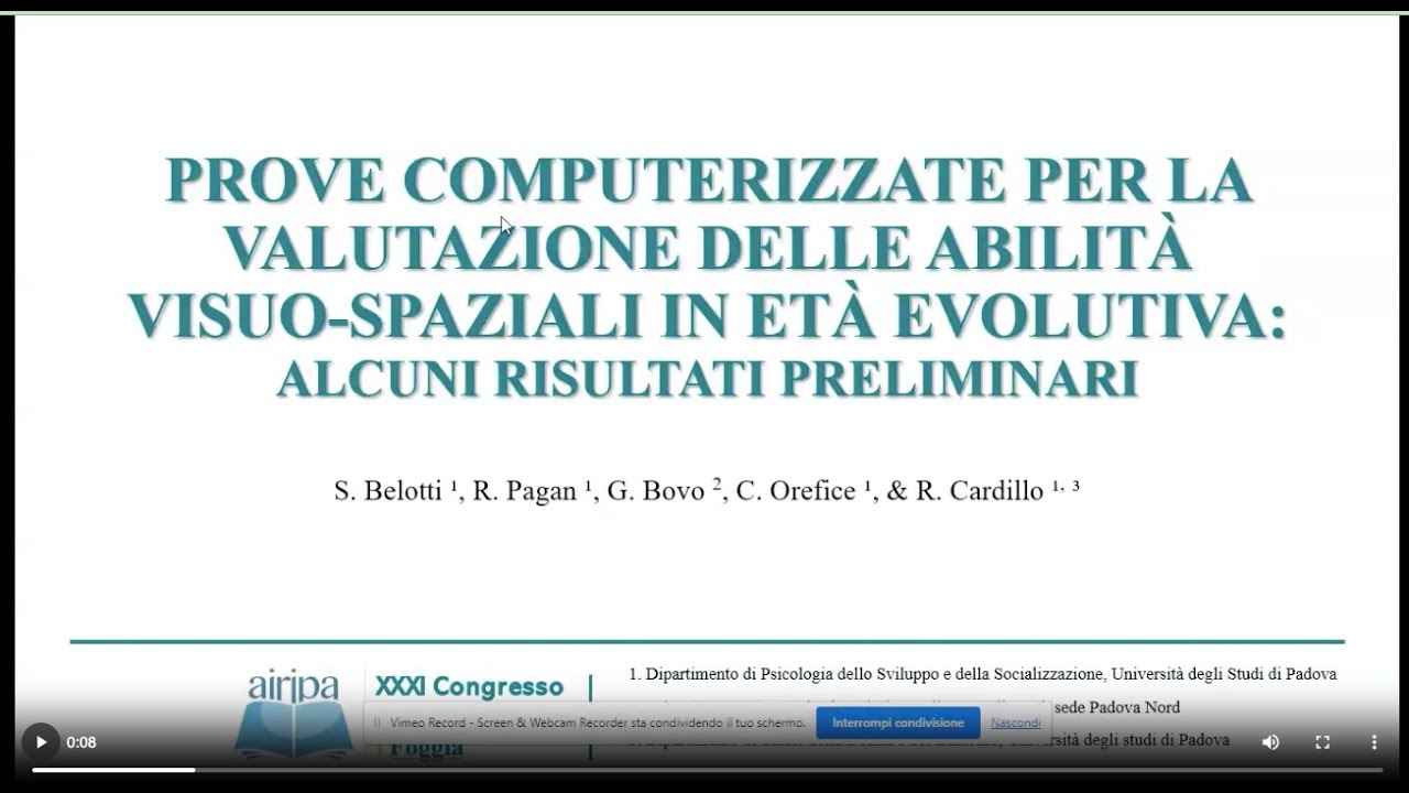 Prove computerizzate per la valutazione delle abilità visuo spaziali in età evo....Premio tecnologie