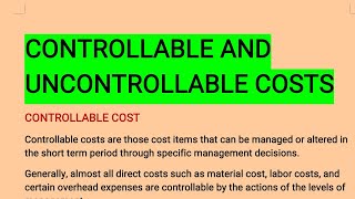 Controllable Cost & Uncontrollable Cost with examples