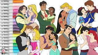 Disney Princess Coloring Book Compilation Couples Aurora Phillip Jasmine Aladdin Belle Adam Tiana