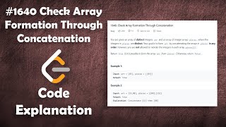 YouTube video 'Check Array Formation Through Concatenation | Live Coding with Explanation | Leetcode #1640'