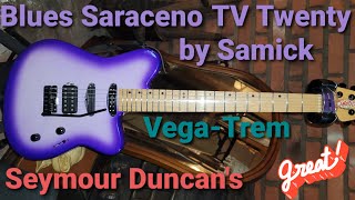 Video thumbnail for My Samick, "Blues Saraceno" TV Twenty guitar, with the Vega-Trem and Seymour Duncan pickups. by Chris Tompkins