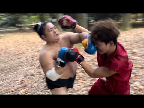 【体重差倍】60kgの空手黒帯が120kgの力士とスパーリングしてみた