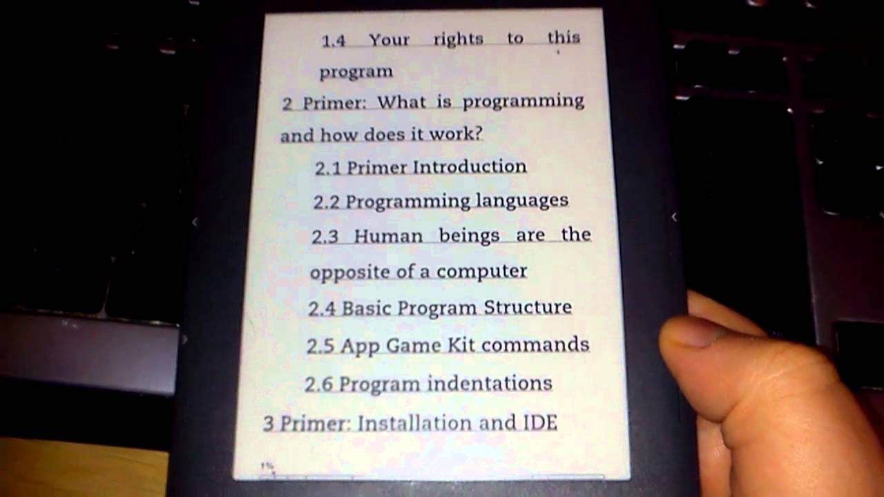 Teach Yourself App Game Kit Phase I book running on kindle keyboard