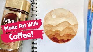 Painting With Coffee ☕ Easy Sunset Landscape For Beginners Tutorial ☕