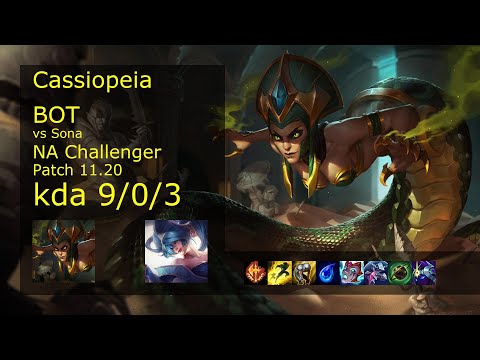 Cassiopeia Bot vs Sona - NA Challenger 9/0/3 Patch 11.20 Gameplay