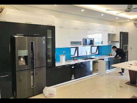 Mẫu tủ bếp acrylic thẳng dài 7,5m cùng phụ kiện thông minh, hiện đại bậc nhất | Nội thất Hpro