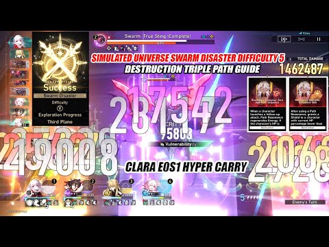 HSR Simulated Universe Swarm Disaster Difficulty 5 Destruction Triple Path Guide - Clara E0S1 Carry