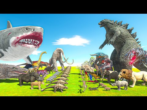 MEGALODON + Prehistoric Animals VS Modern Animals + GODZILLA