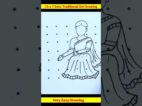 ( 6 x 7 Dots Traditional Girl Drawing | sankranti drawing | pongal drawing #shorts