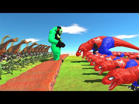 T-rex Spiderman Vs All Team Green Goblin Goro Death run -Animal Revolt Battle Simulator