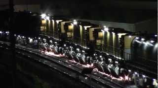 preview picture of video 'It's a Grind!  Loram Rail Grinder In Action At Night, Gallitzin, PA., 04Jun2012'
