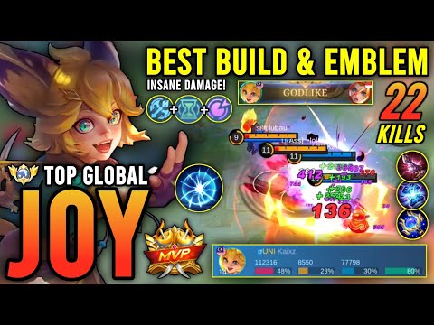 22 KILLS!! INSANE DAMAGE!! JOY BEST BUILD & EMBLEM 2023 | TOP GLOBAL JOY GAMEPLAY - MOBILE LEGENDS