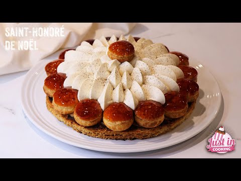 ❅ Recipe for a comforting Christmas Saint-Honoré cake with intense vanilla and praline flavors ❅