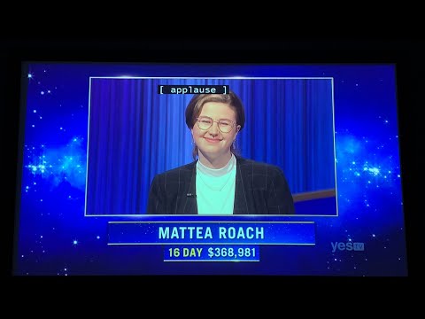 Jeopardy, intro & 1st clue - Mattea Roach DAY 17 (4/27/22)